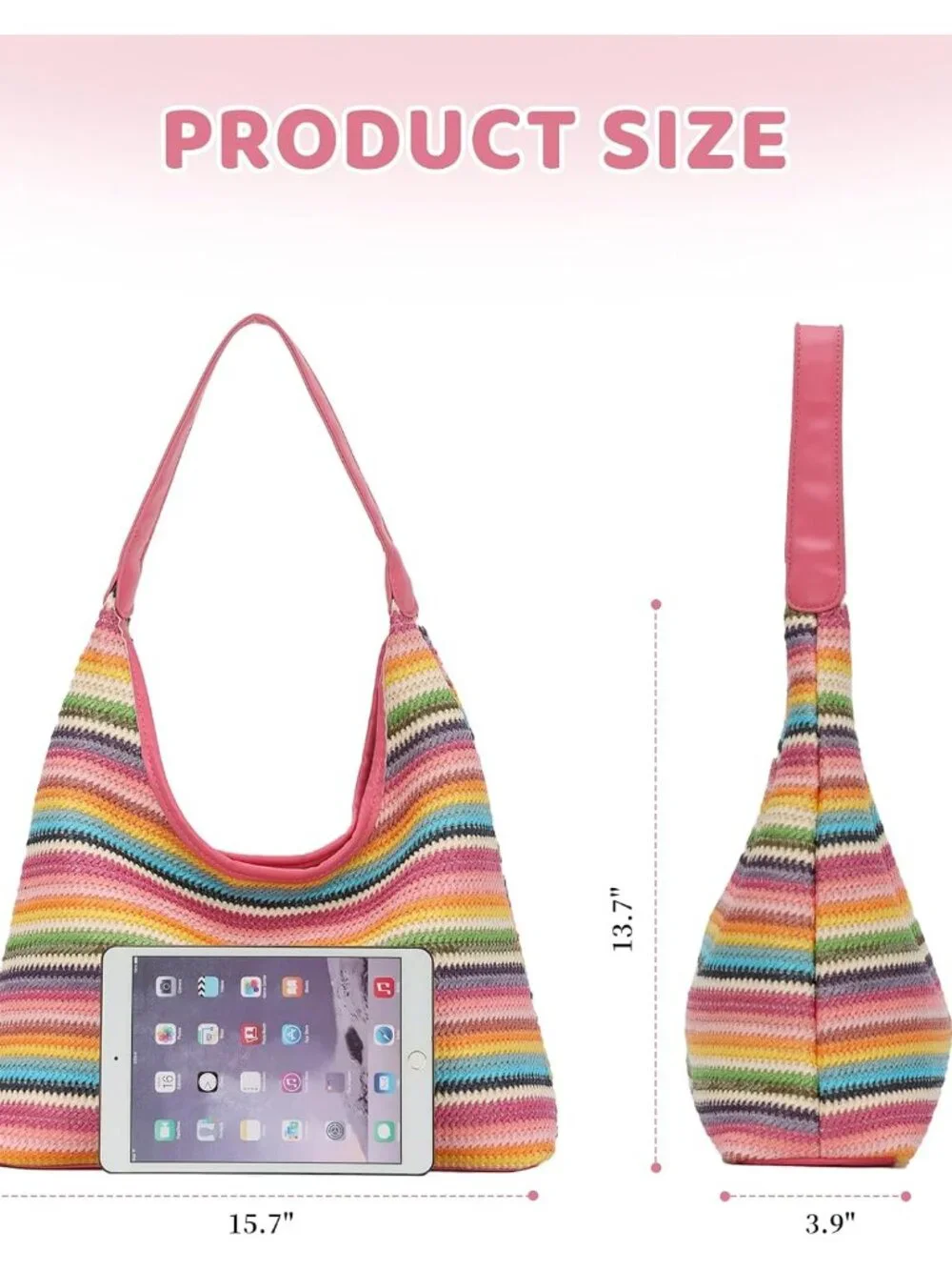 Stripe Beach Bag for Women Summer Woven Straw Tote Handbag | Colorful Woven Hipp